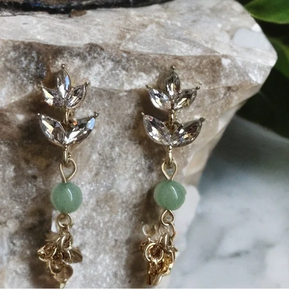 Buckle Gold and Green Dangle Earrings - Picture 2 of 12
